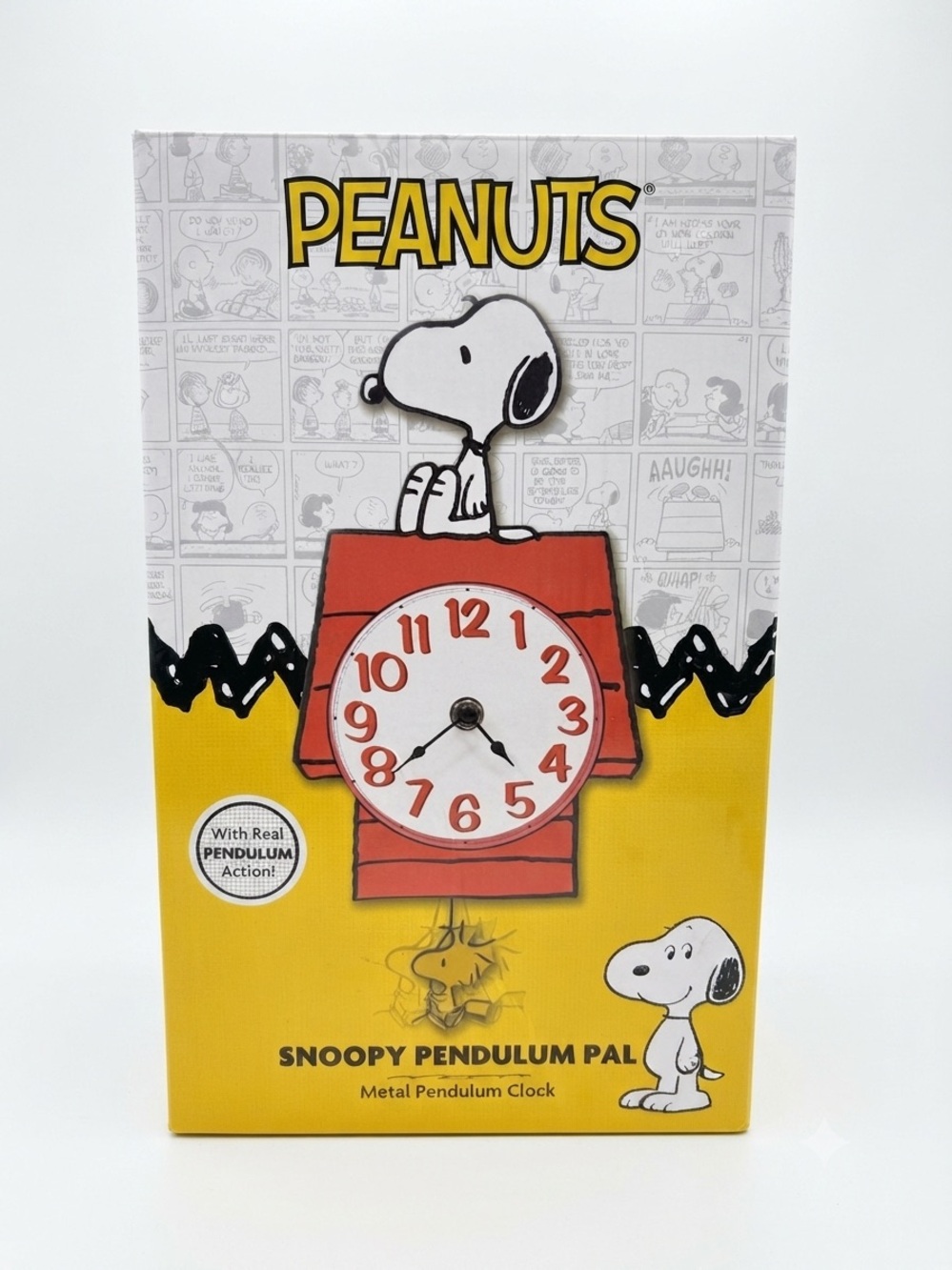 Mark Feldstein & Associates "Snoopy Pendulum Pal" wall clock features a swinging